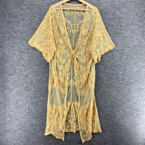 5/$45 Top Women One Size Beige Floral Embroidered Sheer Tie Up Cover Up